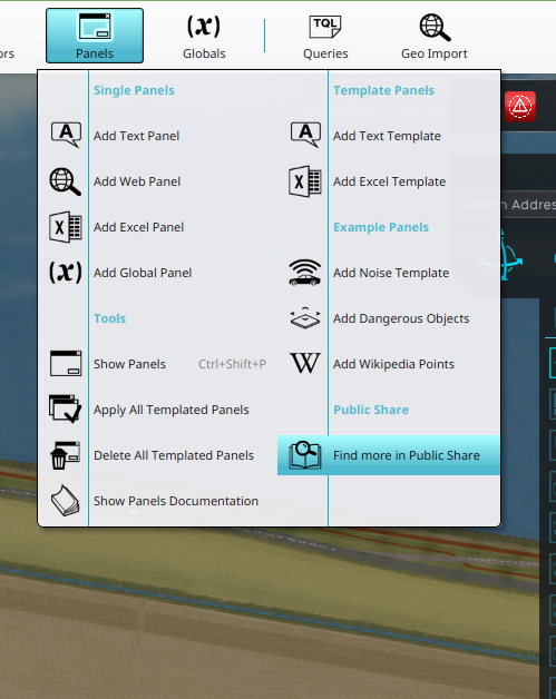 Clicking on the "Find more on Share" option in the Panel Popup in the ribbon bar.