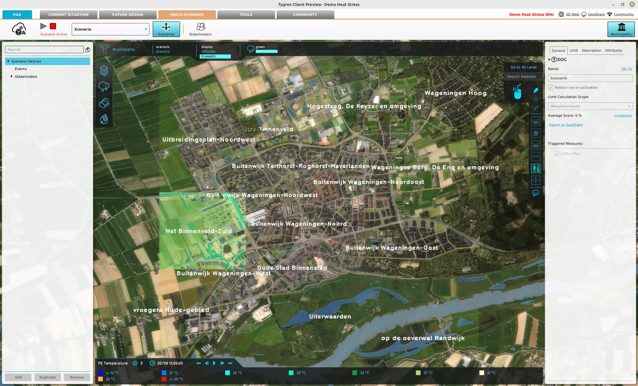 Heatstress Overlay with a Neighbhorhood scope limited by one selected neighborhood.