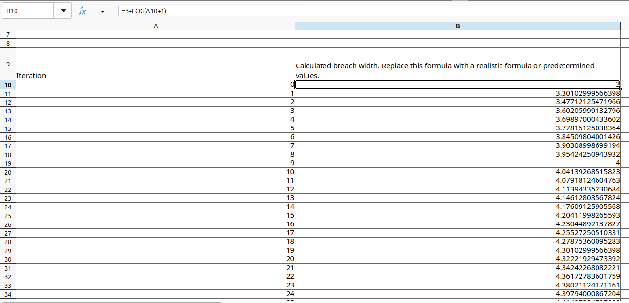 Changed formula to logarithmic growth and applied to cells below.