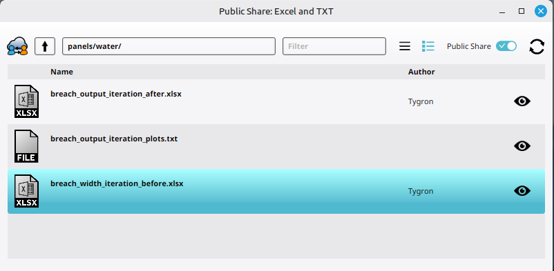 Navigating to the "Breach width iteration" before Excel file on the Public Share.