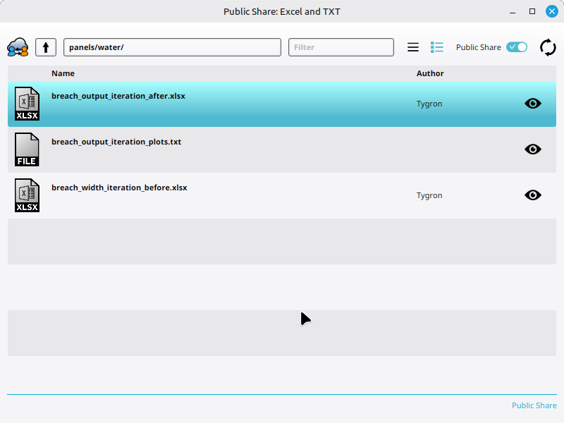 Navigating to the "Breach output iteration after" Excel file on the Public Share.