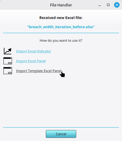 Selecting the option Import Template Excel File