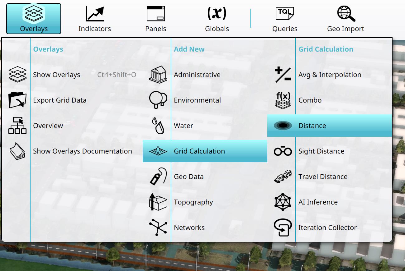 3. Add or select a Distance Overlay from the overlays popup.