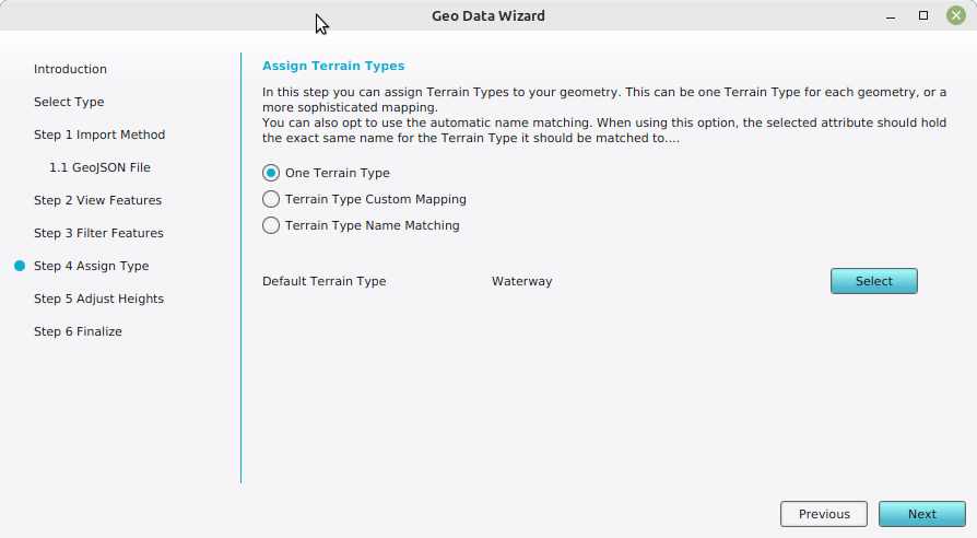 Specified the Terrain Type used to import the features as Terrains.