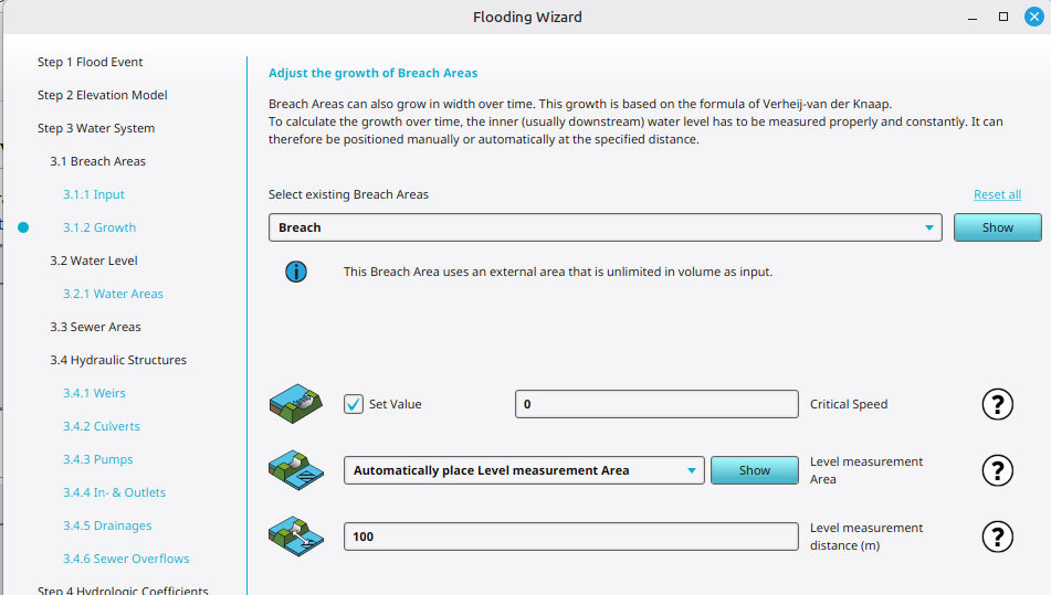 Setting the Critical speed option to zero, disabling automatic breach growth.