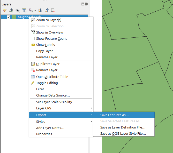 Right click on the layer and select Save Features As.