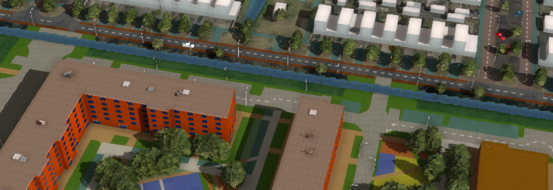 Original Measure of City Plan with bridge connections situated under water and on sloped terrain.