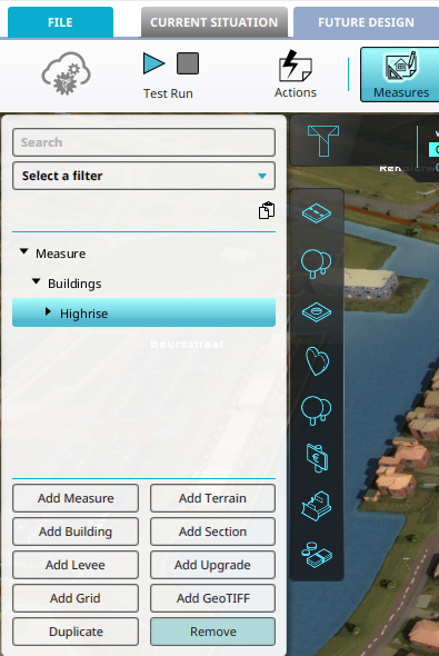 Click on the 'Remove' button to remove the selected Building(s) from a Measure.