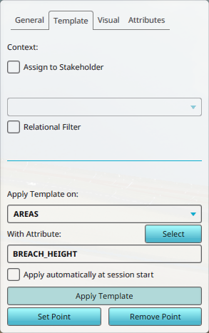 Template settings set on Areas with Breach Height attribute and clicking on the Apply Template button.
