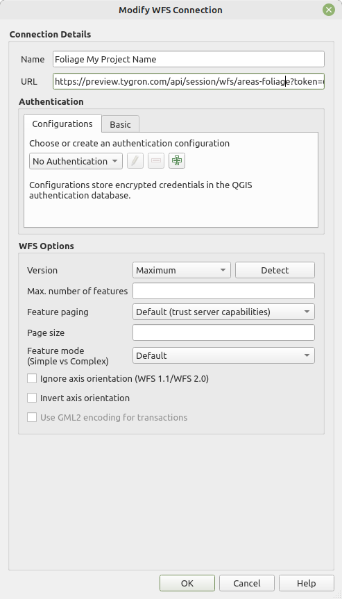 Add a WFS Connection of your project session in QGIS.