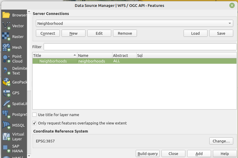 Select and add the WFS Layer