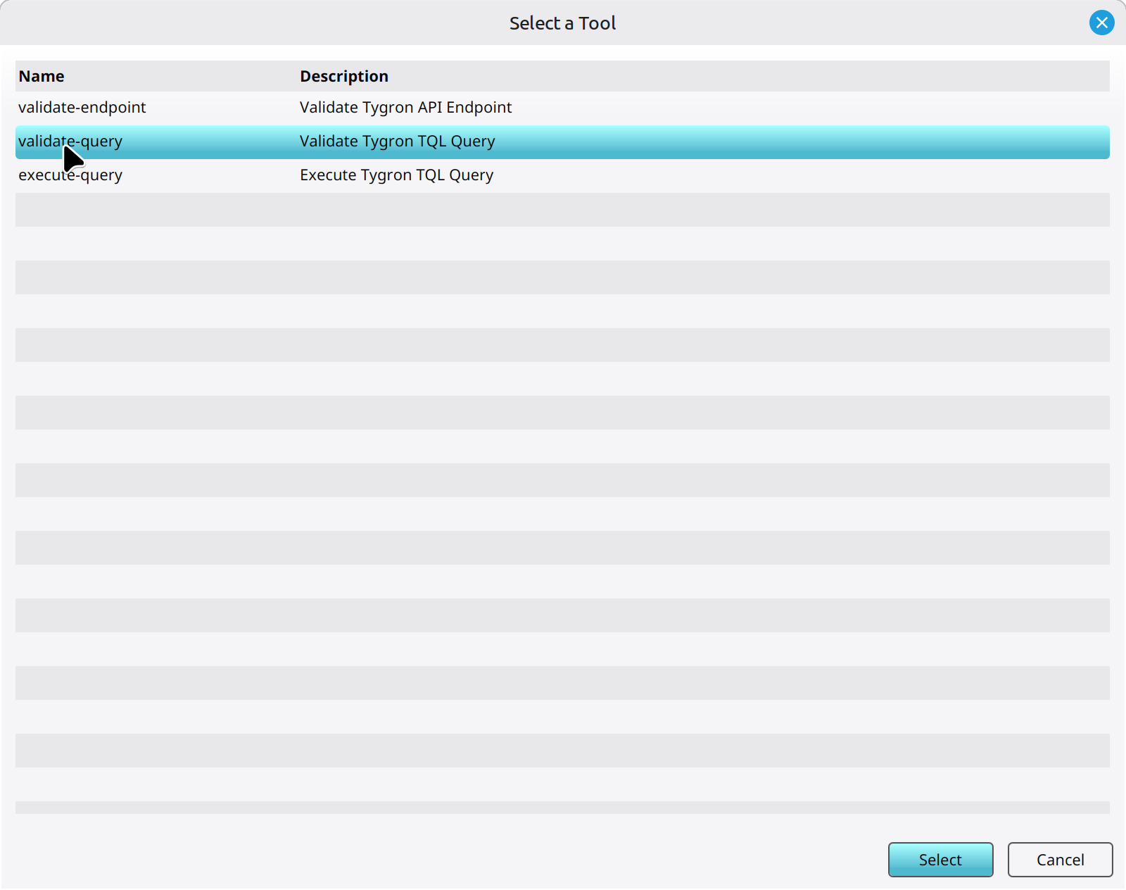 Click on the MCP Tools Add link and select available tools in the selection window.