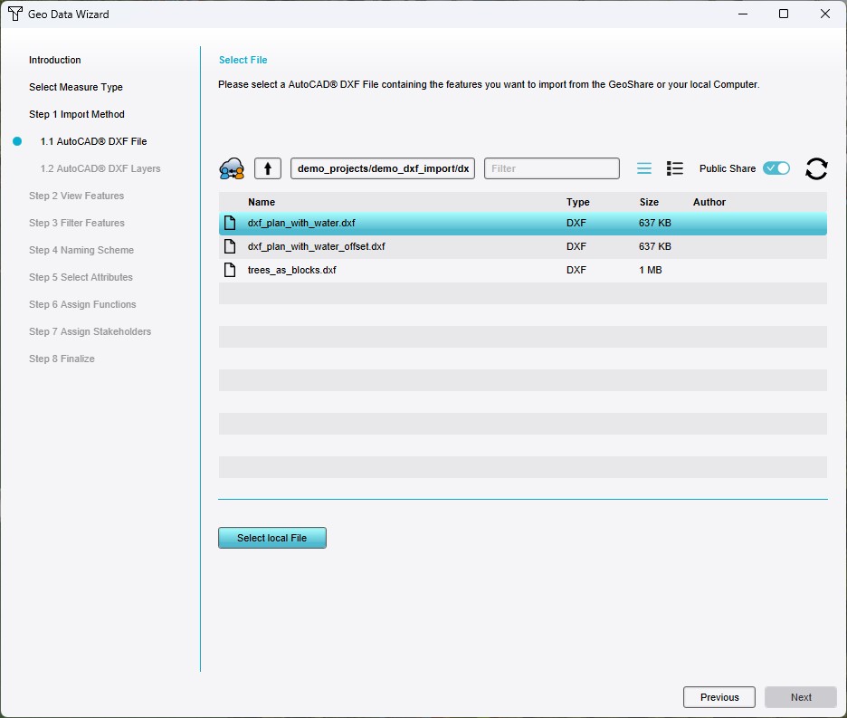 Choose DXF file from Public Share