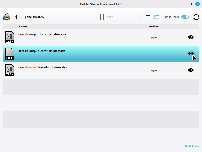 Navigating to the "Breach output iteration plots" Text file on the Public Share.