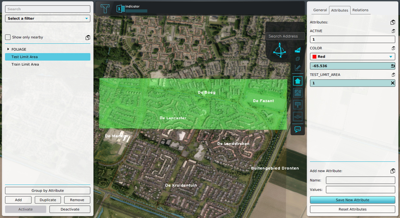 Test limit area used for exporting a Test Dataset.
